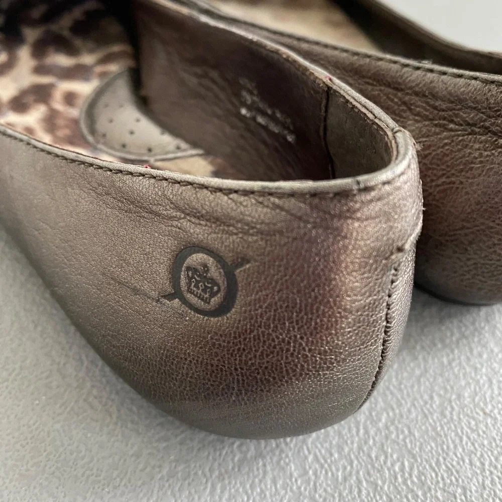 Born Womens Molly Metallic Leather Ballet Flats Size 5 Bow Feminine Shoes Boho